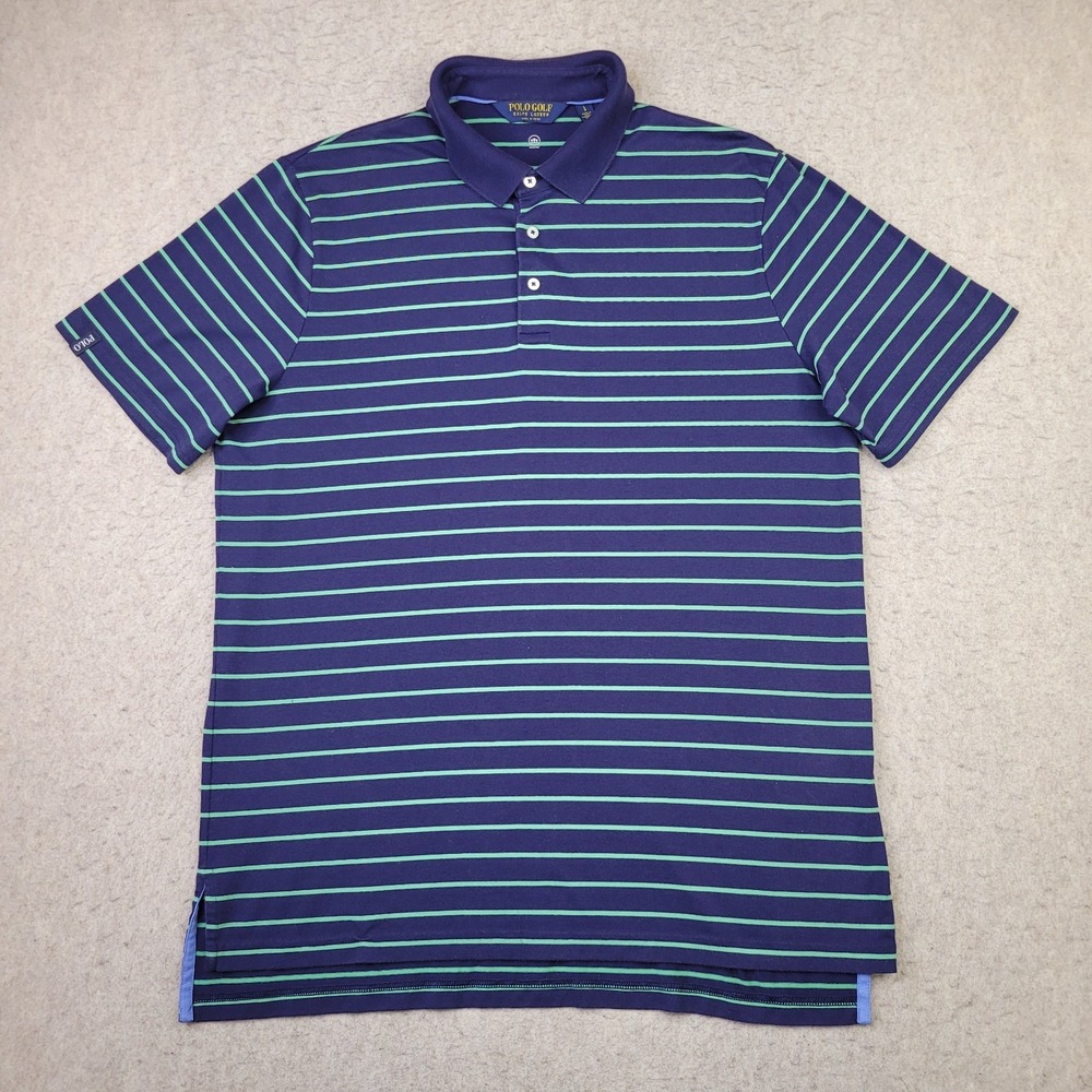Polo Golf Ralph Lauren Shirt Men L Blue Striped Short Sleeve Wicking Performance